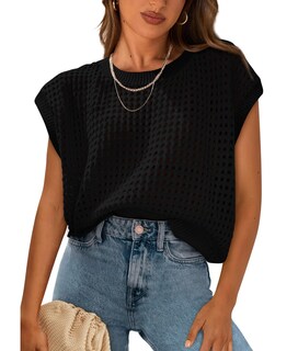 Foto 1 | Foto 1 | Top Prettygarden Para Mujer, Primavera-verano, Tejido A Ganchillo Negro Y Algodón - Venta Internacional.