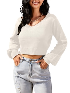 Foto 5 | Foto 5 | Jersey Zaful Para Mujer Con Cuello En V Corto Y Manga Larga Blanco Xl - Venta Internacional.