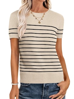 Foto 1 | Foto 1 | Jersey Anrabess Para Mujer, Manga Corta, Mezcla De Lana, Talla S, Beige Y Negro - Venta Internacional.
