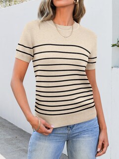Foto 2 | Foto 2 | Jersey Anrabess Para Mujer, Manga Corta, Mezcla De Lana, Talla S, Beige Y Negro - Venta Internacional.
