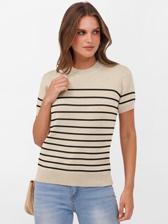 Foto 3 | Foto 3 | Jersey Anrabess Para Mujer, Manga Corta, Mezcla De Lana, Talla S, Beige Y Negro - Venta Internacional.