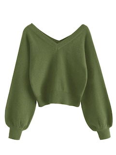 Foto 1 | Foto 1 | Jersey Zaful Para Mujer Con Cuello En V Corto Y Manga Larga, Color Verde Claro - Venta Internacional.
