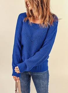 Foto 5 | Foto 5 | Jersey Dokotoo Para Mujer, Cuello Redondo, Hueco, Tejido Trenzado, Azul - Venta Internacional.