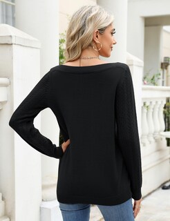 Foto 4 | Foto 4 | Jersey Lomon Para Mujer, Cuello Barco, Manga Larga, Punto Negro, 2024 - Venta Internacional.