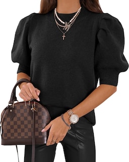Foto 1 | Foto 1 | Suéteres Abullonados De Manga Corta Para Mujer 2024, Primavera Verano, Moda, Casual, Blusas Negras - Venta Internacional.