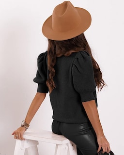 Foto 2 | Foto 2 | Suéteres Abullonados De Manga Corta Para Mujer 2024, Primavera Verano, Moda, Casual, Blusas Negras - Venta Internacional.