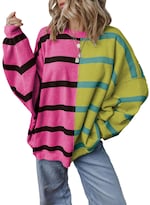 Jersey Evaless De Punto Trenzado A Rayas A La Moda Para Mujer, De Gran Tamaño - Venta Internacional.