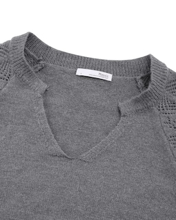 Foto 4 | Foto 4 | Jersey Messic Para Mujer, Manga Abullonada, Cuello En V, Punto Holgado, Gris - Venta Internacional.