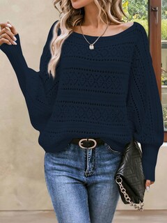 Foto 5 | Foto 5 | Sudadera Cakulo Para Mujer Con Hombros Descubiertos, Otoño 2024, Azul Marino, L - Venta Internacional.