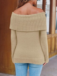 Foto 5 | Foto 5 | Jersey Saodimallsu De Punto Holgado Con Hombros Descubiertos, Caqui, Para Mujer - Venta Internacional.