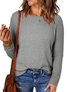 Foto 1 | Foto 1 | Jersey Evaless Para Mujer, Tejido Trenzado, Cuello Redondo, Gris Claro - Venta Internacional.