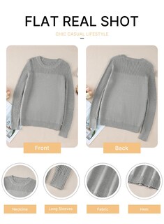 Foto 5 | Foto 5 | Jersey Evaless Para Mujer, Tejido Trenzado, Cuello Redondo, Gris Claro - Venta Internacional.