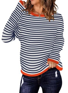 Foto 1 | Foto 1 | Jersey Qacohu De Punto A Rayas Para Mujer, Otoño 2024, Azul Marino, Talla S - Venta Internacional.