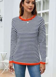 Foto 2 | Foto 2 | Jersey Qacohu De Punto A Rayas Para Mujer, Otoño 2024, Azul Marino, Talla S - Venta Internacional.