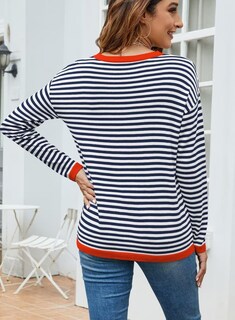 Foto 4 | Foto 4 | Jersey Qacohu De Punto A Rayas Para Mujer, Otoño 2024, Azul Marino, Talla S - Venta Internacional.