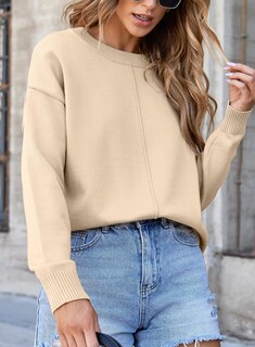 Foto 4 | Foto 4 | Jersey Evaless Para Mujer, Casual, Cuello Redondo, Punto Acanalado, Beige, 2xl - Venta Internacional.