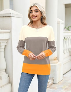 Foto 2 | Foto 2 | Jersey Lomon De Manga Larga Para Mujer, Cuello Barco Con Bloques De Color - Venta Internacional.