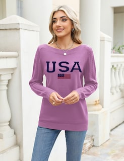Foto 2 | Foto 2 | Jersey Lomon Para Mujer, Bandera De Ee. Uu., Cuello Barco, Color Morado Claro, Talla Xl - Venta Internacional.