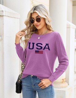 Foto 3 | Foto 3 | Jersey Lomon Para Mujer, Bandera De Ee. Uu., Cuello Barco, Color Morado Claro, Talla Xl - Venta Internacional.