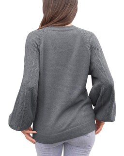 Foto 3 | Foto 3 | Jersey Messic Para Mujer Con Manga De Farol Con Estampado Geométrico, Gris - Venta Internacional.