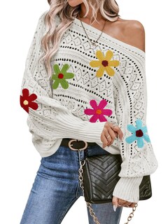 Foto 1 | Foto 1 | Jersey Cakulo Con Hombros Descubiertos Para Otoño De 2024, Flor Blanca S - Venta Internacional.