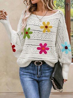 Foto 5 | Foto 5 | Jersey Cakulo Con Hombros Descubiertos Para Otoño De 2024, Flor Blanca S - Venta Internacional.