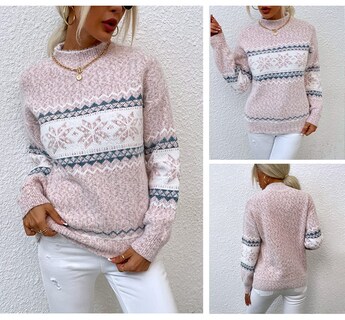 Foto 5 | Foto 5 | Jersey Junboon Para Mujer Con Cuello Redondo Y Manga Larga Con Estampado De Copos De Nieve - Venta Internacional.