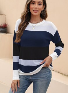 Foto 2 | Foto 2 | Jersey Qacohu De Manga Larga Con Bloques De Color A Rayas Para Mujer - Venta Internacional.
