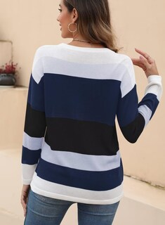Foto 3 | Foto 3 | Jersey Qacohu De Manga Larga Con Bloques De Color A Rayas Para Mujer - Venta Internacional.