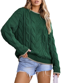 Foto 1 | Foto 1 | Suéteres Evaless Otoño 2024 Cuello Redondo Color Block Mujer Verde Oscuro - Venta Internacional.