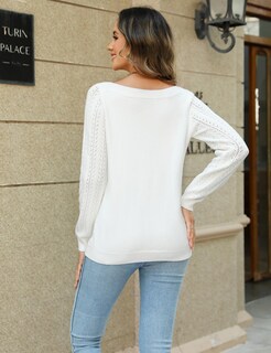 Foto 4 | Foto 4 | Suéteres Lomon Con Cuello De Barco De Manga Larga Blancos Para Mujer - Venta Internacional.