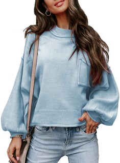 Foto 1 | Foto 1 | Jersey Evaless Para Mujer, Casual, De Manga Larga, De Punto Acanalado, Azul Cielo - Venta Internacional.