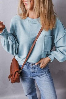 Foto 5 | Foto 5 | Jersey Evaless Para Mujer, Casual, De Manga Larga, De Punto Acanalado, Azul Cielo - Venta Internacional.