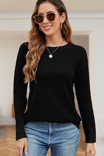 Foto 2 | Foto 2 | Jersey Qacohu De Punto Con Cuello Redondo Y Manga Larga Para Mujer, Talla M - Venta Internacional.