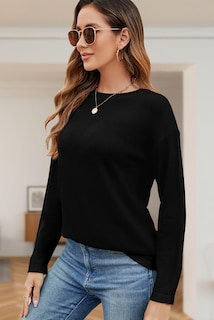 Foto 3 | Foto 3 | Jersey Qacohu De Punto Con Cuello Redondo Y Manga Larga Para Mujer, Talla M - Venta Internacional.
