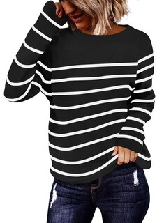 Foto 1 | Foto 1 | Suéter Qacohu A Rayas Para Mujer 2024, Casual, Holgado, Negro, L - Venta Internacional.