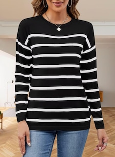 Foto 3 | Foto 3 | Suéter Qacohu A Rayas Para Mujer 2024, Casual, Holgado, Negro, L - Venta Internacional.