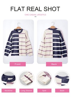 Foto 5 | Foto 5 | Suéter Evaless A La Moda Para Mujer, Moderno, De Gran Tamaño, Con Rayas Azules - Venta Internacional.