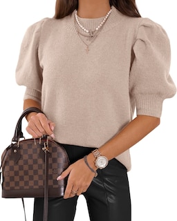 Foto 1 | Foto 1 | Suéteres Goranbon Puff De Manga Corta Para Mujer, Color Beige - Venta Internacional.