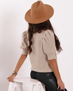 Foto 2 | Foto 2 | Suéteres Goranbon Puff De Manga Corta Para Mujer, Color Beige - Venta Internacional.