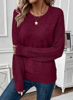 Foto 4 | Foto 4 | Jersey Evaless De Punto Trenzado Extragrande Con Cuello Redondo Para Mujer, Color Burdeos - Venta Internacional.