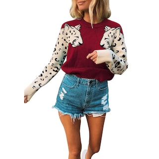 Foto 1 | Foto 1 | Jersey Junboon Para Mujer, Casual, Con Estampado De Leopardo, Tejido Rojo - Venta Internacional.