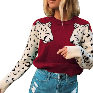 Foto 2 | Foto 2 | Jersey Junboon Para Mujer, Casual, Con Estampado De Leopardo, Tejido Rojo - Venta Internacional.