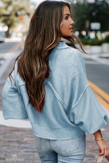 Foto 3 | Foto 3 | Jersey Evaless Para Mujer Con Manga De Farol De Invierno, Azul Cielo, Talla M - Venta Internacional.