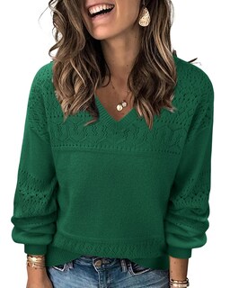 Foto 1 | Foto 1 | Jersey Messic Con Cuello En V Para Mujer, Holgado, Color Verde, Talla S - Venta Internacional.