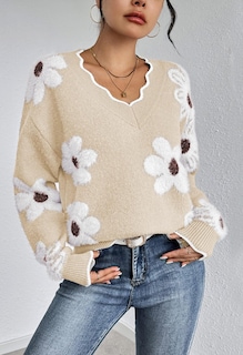 Foto 4 | Foto 4 | Jersey Rosa Queen Sexy Con Cuello En V Tejido Con Estampado De Flores Para Mujer - Venta Internacional.