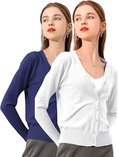 Foto 1 | Foto 1 | Set De 2 Suéter Abierto De Mujer Con Detalles En Estoperoles Suet-1001-px2 Azul Oscuro Y Blanco Suéter Cardigan