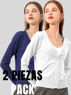 Foto 4 | Foto 4 | Set De 2 Suéter Abierto De Mujer Con Detalles En Estoperoles Suet-1001-px2 Azul Oscuro Y Blanco Suéter Cardigan