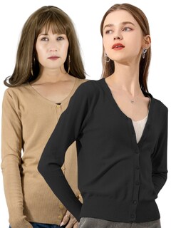 Foto 1 | Foto 1 | Set De 2 Suéter Abierto De Mujer Con Detalles En Estoperoles Suet-1001-px2 Negro Y Beige Suéter Cardigan
