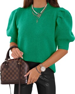Foto 1 | Foto 1 | Jersey Goranbon Puff De Manga Corta Para Mujer Tejido Verde - Venta Internacional.